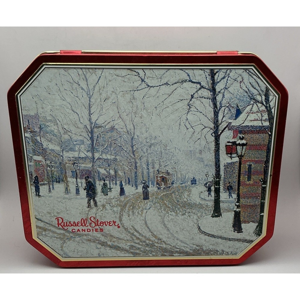 VTG Russell Stover Candy Tin Paul Signac Snow Boulevard de Clichy Paris Winter